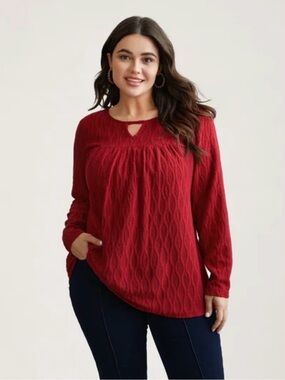BloomChic Red Textured Long-Sleeve Tunic Top